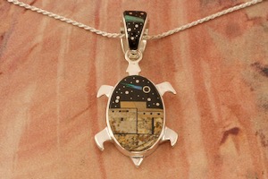 Calvin Begay Starry Night in the Pueblo Sterling Silver Turtle Pendant